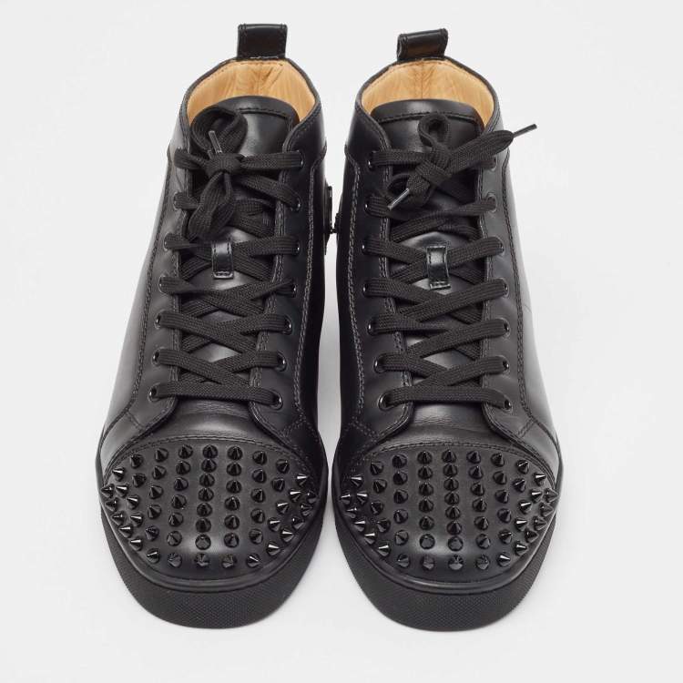 Pre Owned Christian Louboutin Black Leather Lou Spikes High Top Sneakers Size 42