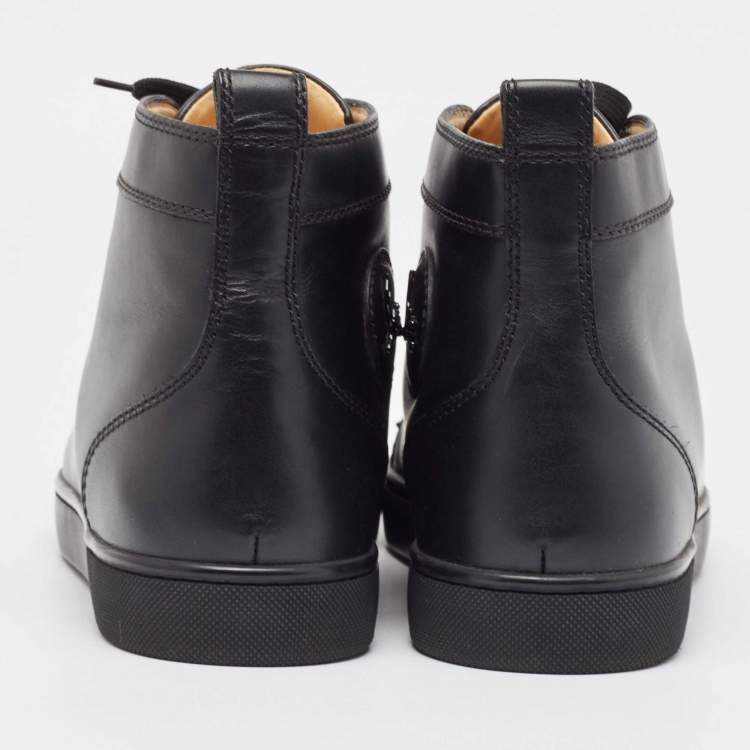 Pre Owned Christian Louboutin Black Leather Lou Spikes High Top Sneakers Size 42