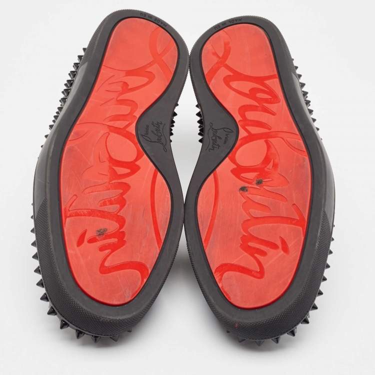 Pre Owned Christian Louboutin Black Leather Spike Roller Boat Sneakers Size 42