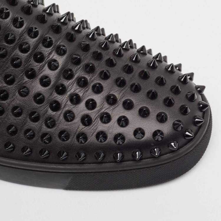 Pre Owned Christian Louboutin Black Leather Spike Roller Boat Sneakers Size 42