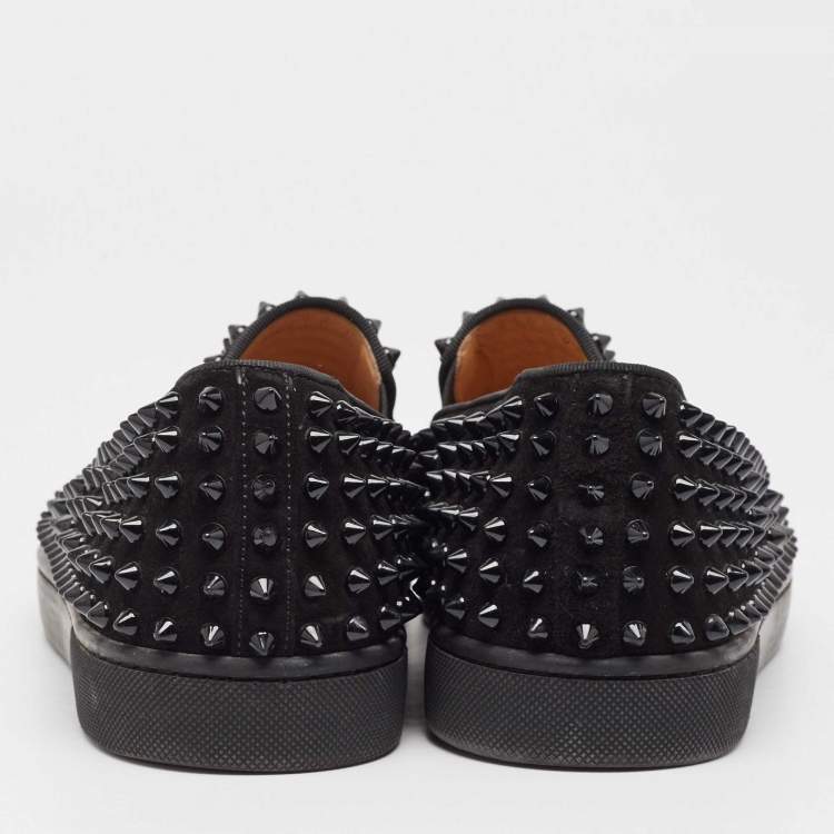 Pre Owned Christian Louboutin Black Suede Spike Roller Boat Sneakers Size 40.5