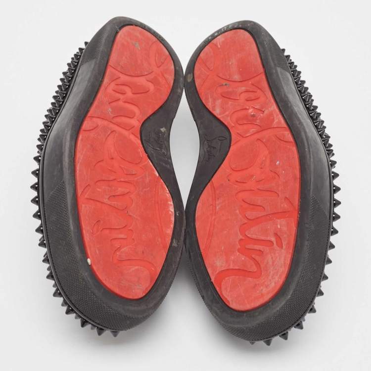 Pre Owned Christian Louboutin Black Suede Spike Roller Boat Sneakers Size 40.5