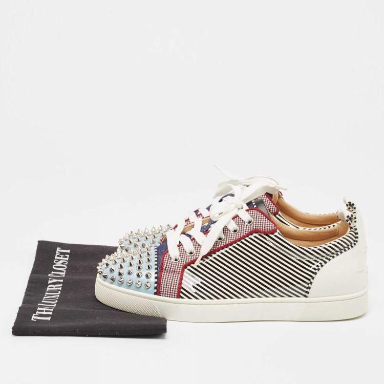 Pre Owned Christian Louboutin Multicolor Patent and Fabric Louis Junior Spikes Sneakers Size 41