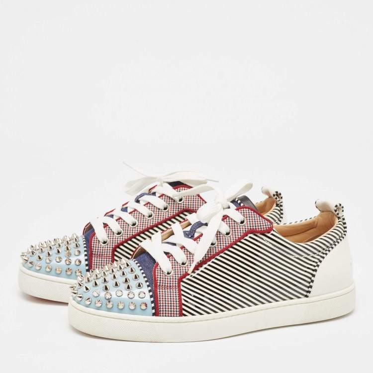 Pre Owned Christian Louboutin Multicolor Patent and Fabric Louis Junior Spikes Sneakers Size 41