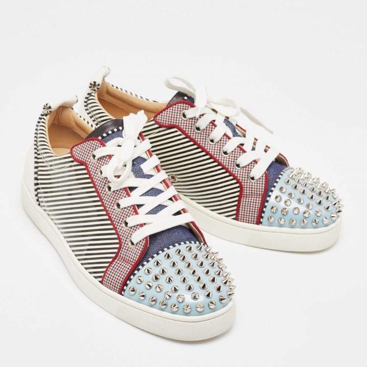 Pre Owned Christian Louboutin Multicolor Patent and Fabric Louis Junior Spikes Sneakers Size 41