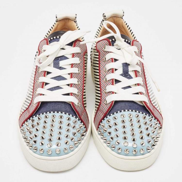 Pre Owned Christian Louboutin Multicolor Patent and Fabric Louis Junior Spikes Sneakers Size 41