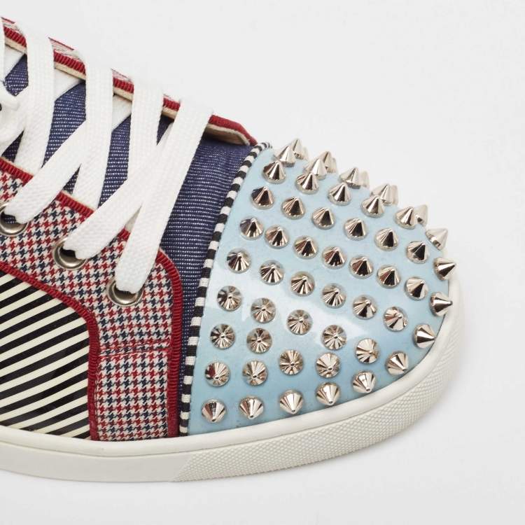 Pre Owned Christian Louboutin Multicolor Patent and Fabric Louis Junior Spikes Sneakers Size 41