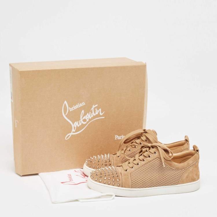 Pre Owned Christian Louboutin Brown Suede and Mesh Lou Spikes Sneakers Size 44.5