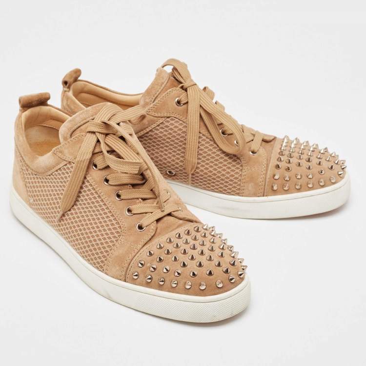 Pre Owned Christian Louboutin Brown Suede and Mesh Lou Spikes Sneakers Size 44.5