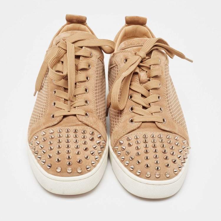 Pre Owned Christian Louboutin Brown Suede and Mesh Lou Spikes Sneakers Size 44.5