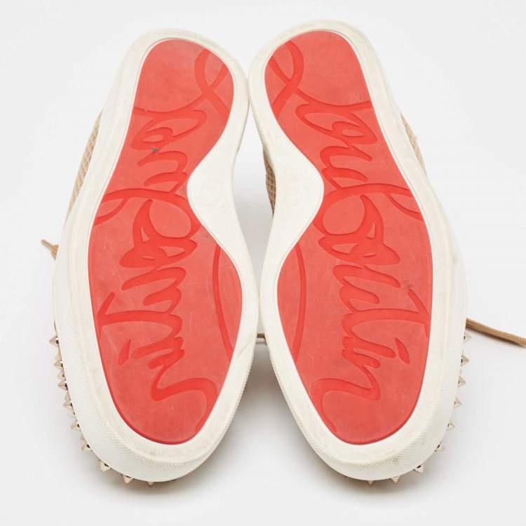 Pre Owned Christian Louboutin Brown Suede and Mesh Lou Spikes Sneakers Size 44.5