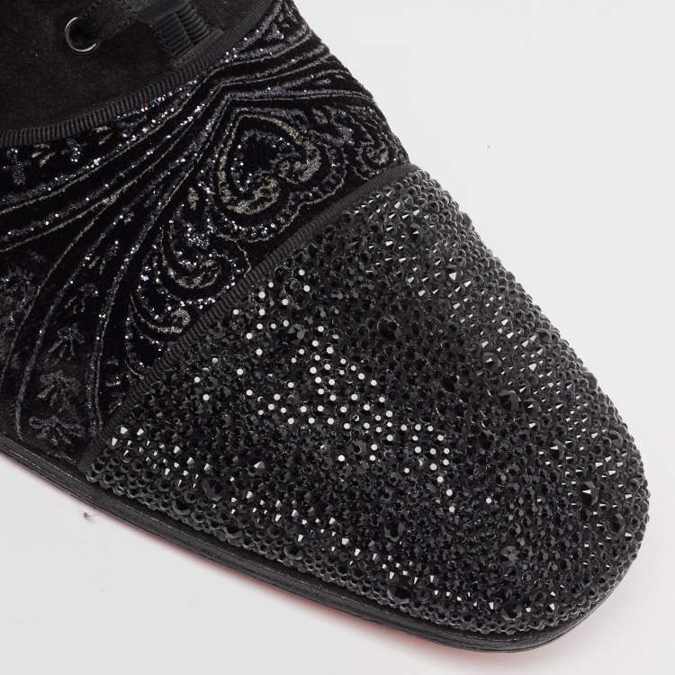 Pre Owned Christian Louboutin Black Suede and Embellished Velvet Greggo Oxfords Size 42