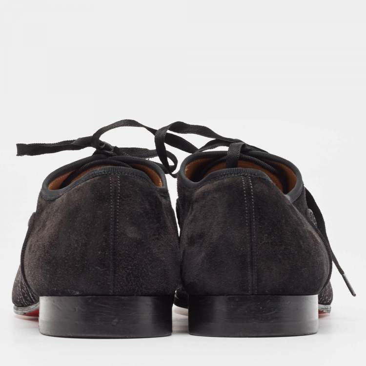 Pre Owned Christian Louboutin Black Suede and Embellished Velvet Greggo Oxfords Size 42