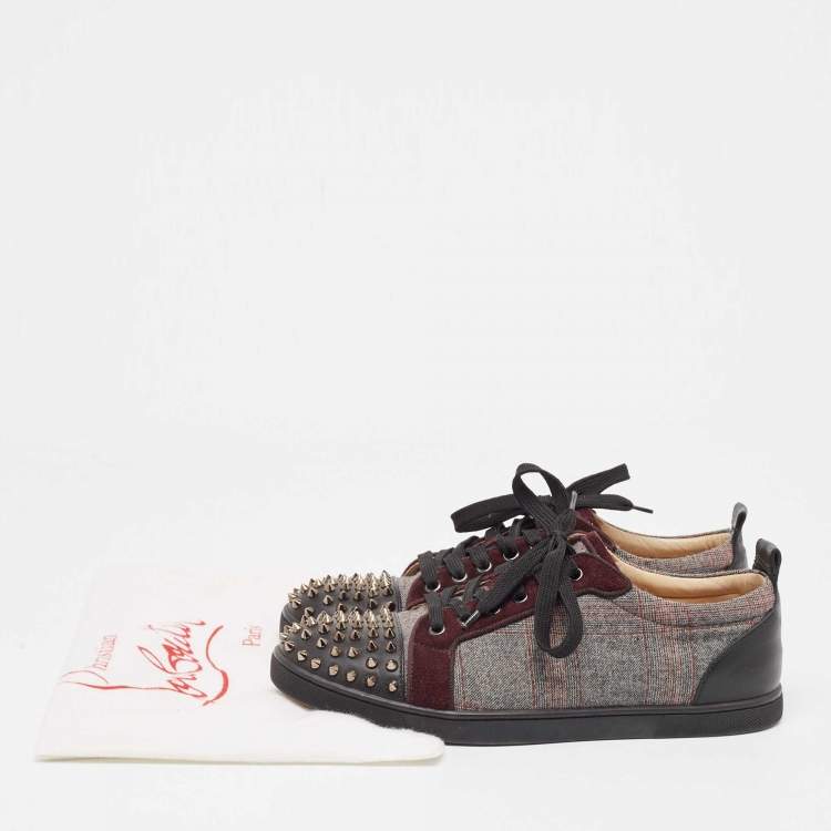 Pre Owned Christian Louboutin Tricolor Leather and Fabric Louis Junior Spikes Sneakers Size 41