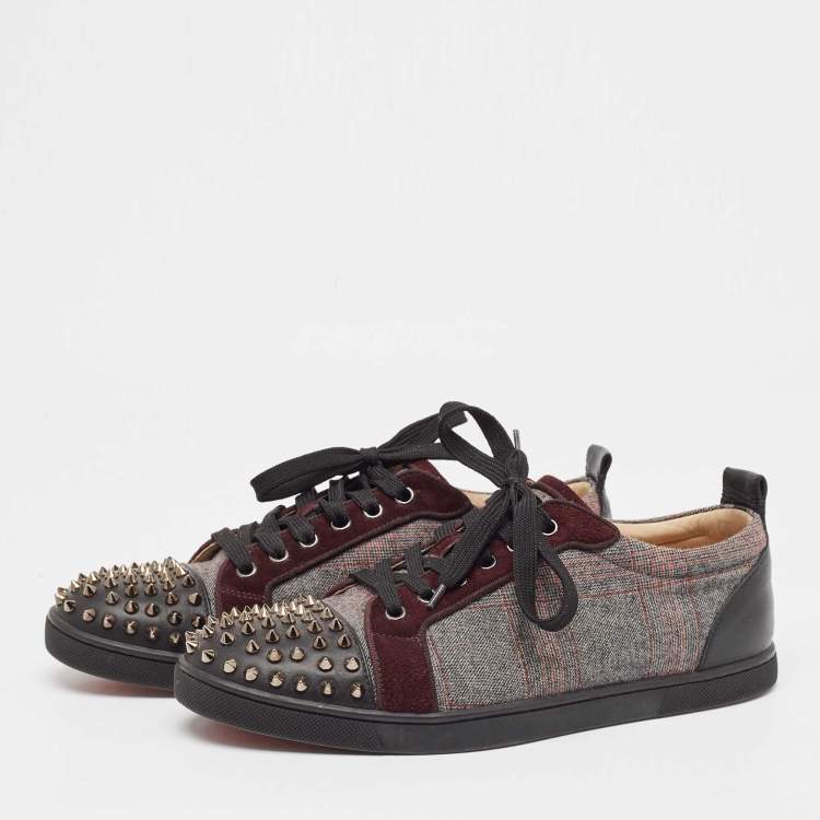 Pre Owned Christian Louboutin Tricolor Leather and Fabric Louis Junior Spikes Sneakers Size 41