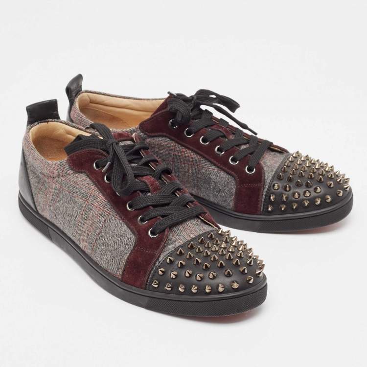 Pre Owned Christian Louboutin Tricolor Leather and Fabric Louis Junior Spikes Sneakers Size 41