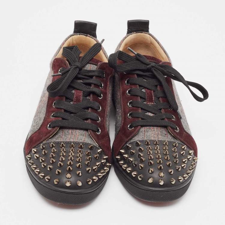 Pre Owned Christian Louboutin Tricolor Leather and Fabric Louis Junior Spikes Sneakers Size 41