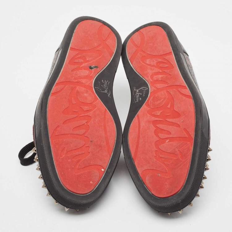 Pre Owned Christian Louboutin Tricolor Leather and Fabric Louis Junior Spikes Sneakers Size 41