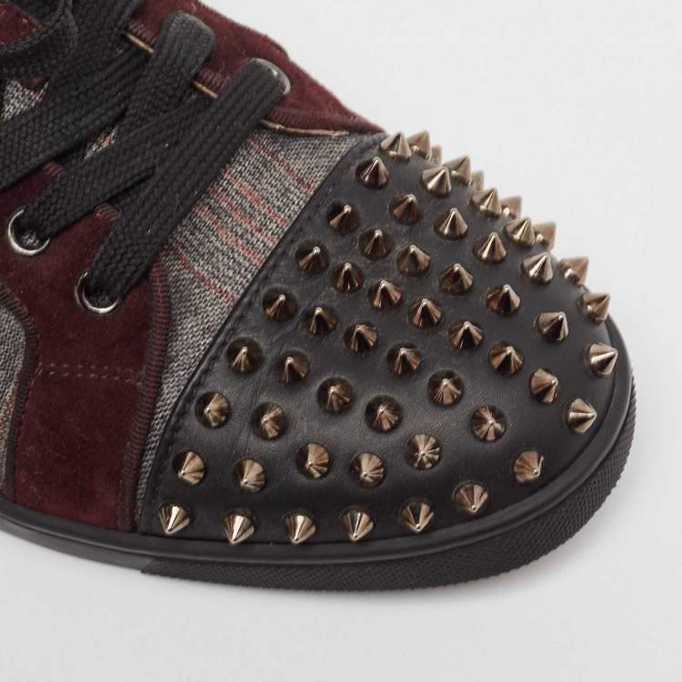 Pre Owned Christian Louboutin Tricolor Leather and Fabric Louis Junior Spikes Sneakers Size 41