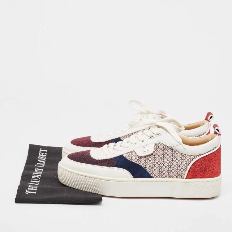 Pre Owned Christian Louboutin Multicolor Leather and Glitter Happy Rui Sneakers Size 42.5