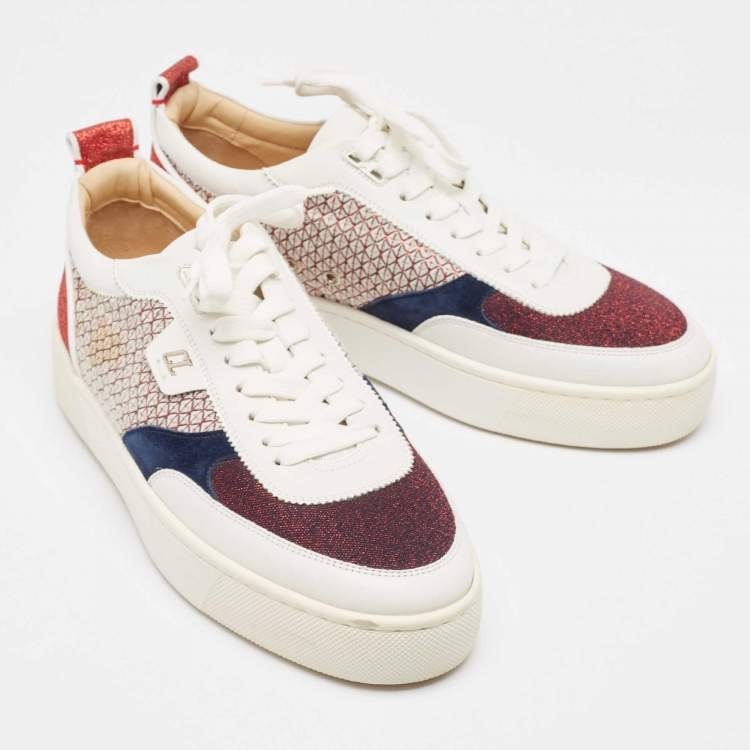 Pre Owned Christian Louboutin Multicolor Leather and Glitter Happy Rui Sneakers Size 42.5