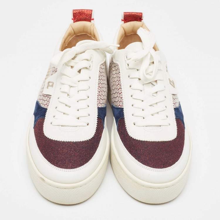 Pre Owned Christian Louboutin Multicolor Leather and Glitter Happy Rui Sneakers Size 42.5