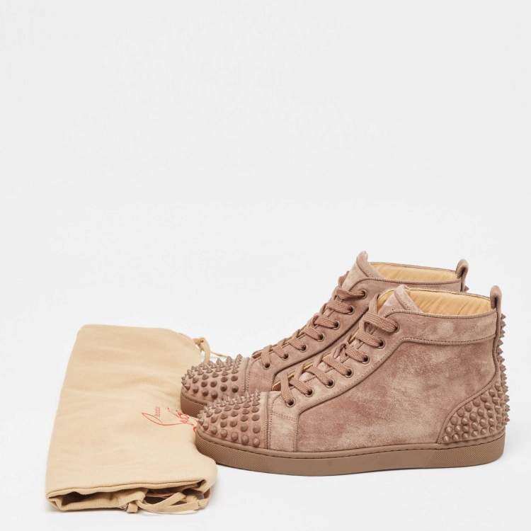 Pre Owned Christian Louboutin Brown Suede Lou Spike High Top Sneakers Size 40.5