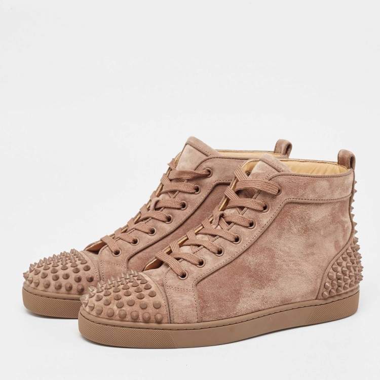 Pre Owned Christian Louboutin Brown Suede Lou Spike High Top Sneakers Size 40.5