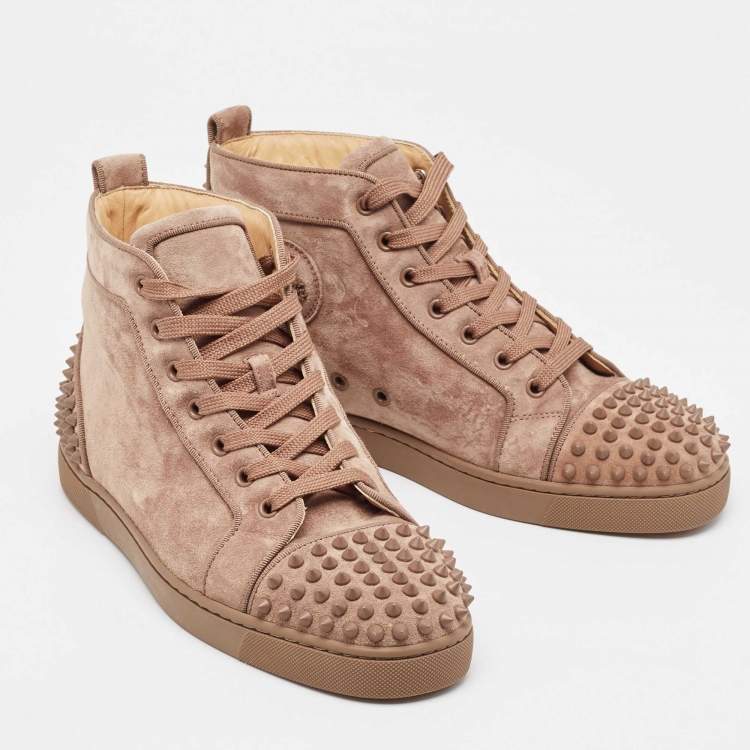 Pre Owned Christian Louboutin Brown Suede Lou Spike High Top Sneakers Size 40.5