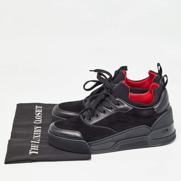 Pre Owned Christian Louboutin Black Leather and Suede  Aurelien Sneakers Size 40