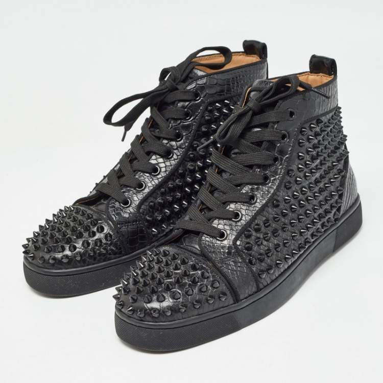 Christian Louboutin Black Python Embossed Leather Louis Spikes Sneakers Size 41 Christian Louboutin TLC