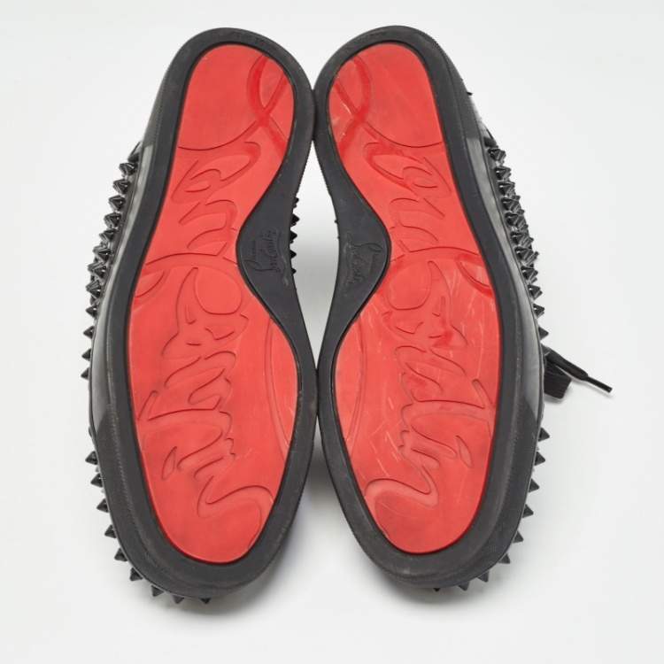 Pre Owned Christian Louboutin Black Python Embossed Leather Louis Spikes Sneakers Size 41