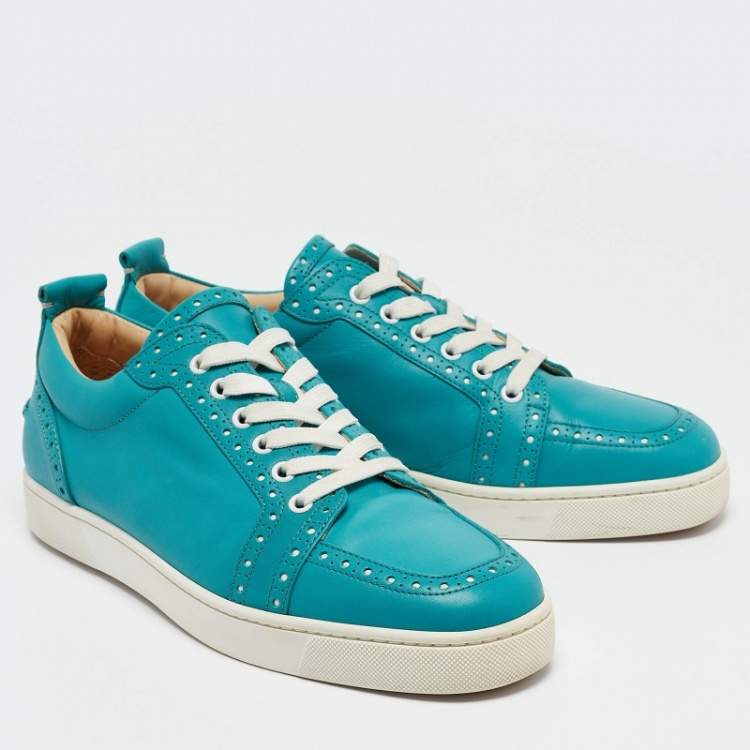 Pre Owned Christian Louboutin Turquois Blue Brogue Leather Lace Up Derby Sneakers Size 42.5
