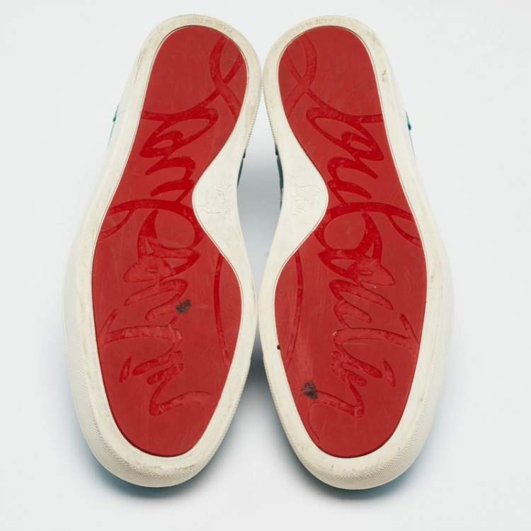 Pre Owned Christian Louboutin Turquois Blue Brogue Leather Lace Up Derby Sneakers Size 42.5