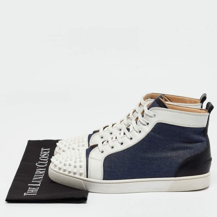 Pre Owned Christian Louboutin Denim and Leather Lou Degra Spiked High Top Sneakers Size 42.5