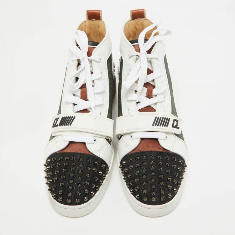 Pre Owned Christian Louboutin Multicolor Leather Lou Spike High Top Sneakers Size 42