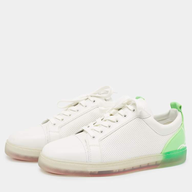 Pre Owned Christian Louboutin White/Green Leather Fun Vieira Low Top Sneakers Size 43