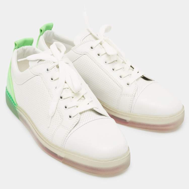 Pre Owned Christian Louboutin White/Green Leather Fun Vieira Low Top Sneakers Size 43