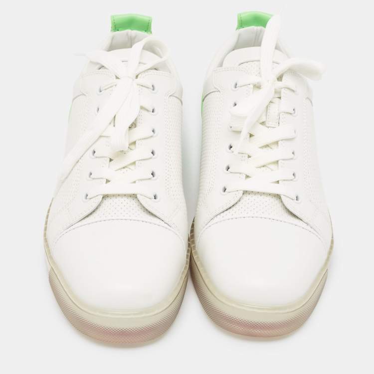 Pre Owned Christian Louboutin White/Green Leather Fun Vieira Low Top Sneakers Size 43