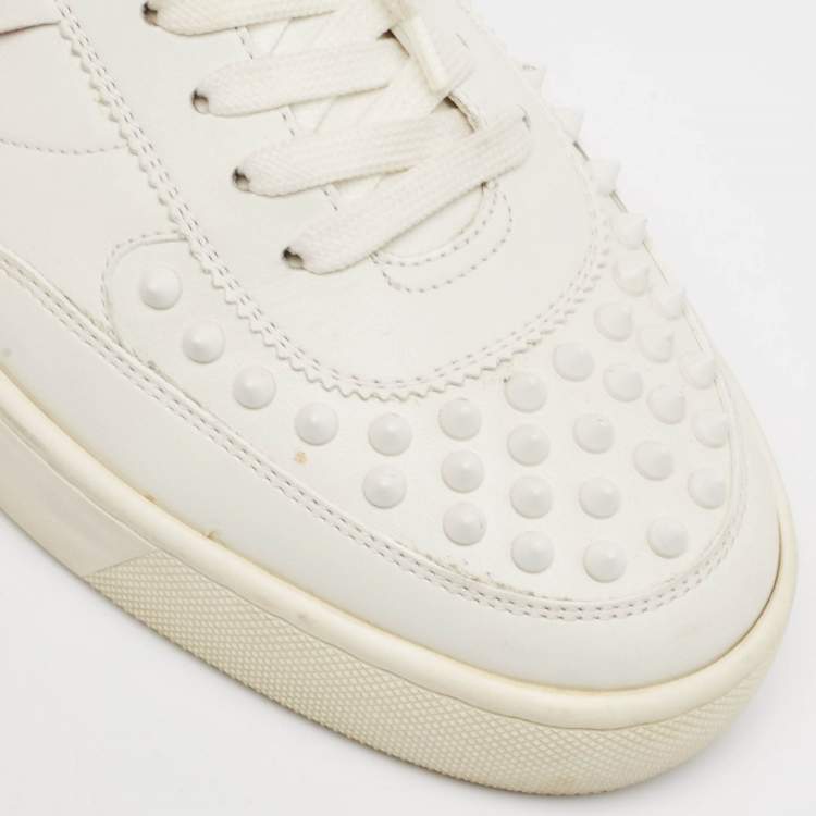 Pre Owned Christian Louboutin White Leather Studded Accents Sneakers Size 43.5
