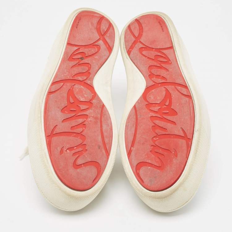 Pre Owned Christian Louboutin White Leather Studded Accents Sneakers Size 43.5