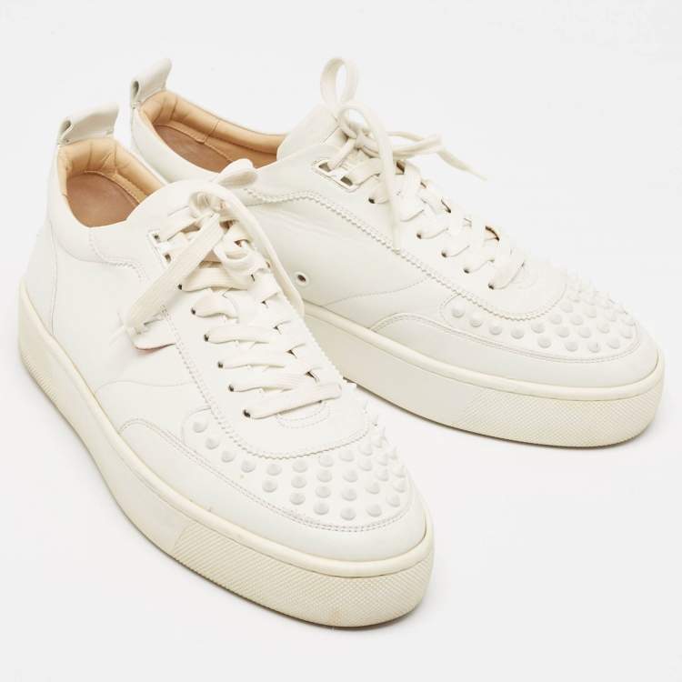 Pre Owned Christian Louboutin White Leather Studded Accents Sneakers Size 43.5