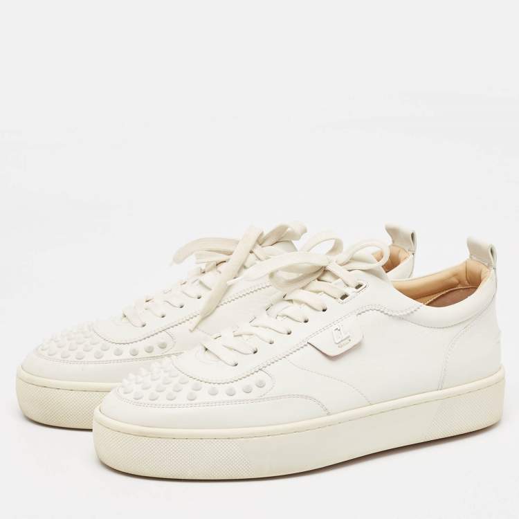 Pre Owned Christian Louboutin White Leather Studded Accents Sneakers Size 43.5