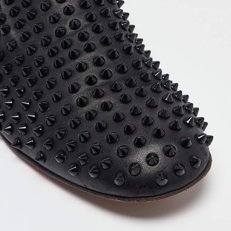 Pre Owned Christian Louboutin Black Leather Roller Boat Spiked Smoking Slippers Size 41.5 
