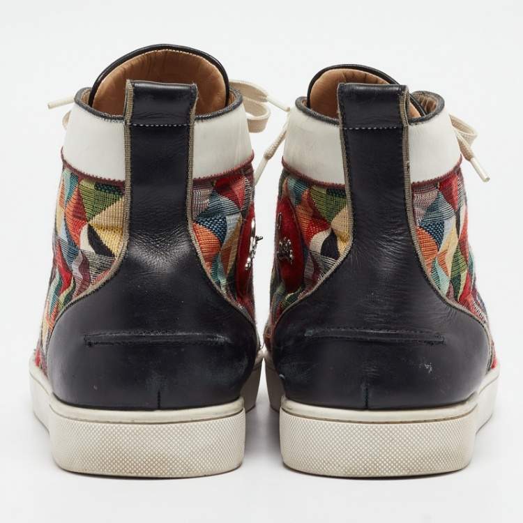Pre Owned Christian Louboutin Multicolor Printed Canvas and Leather Louis Orlato Sneakers Size 45.5
