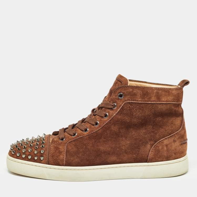 Pre Owned Christian Louboutin Brown Suede Lou Spikes Sneakers Size 44