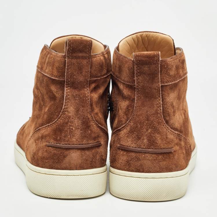 Pre Owned Christian Louboutin Brown Suede Lou Spikes Sneakers Size 44