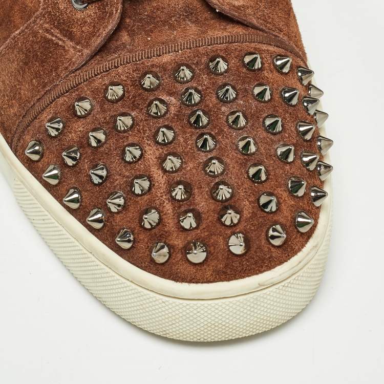 Pre Owned Christian Louboutin Brown Suede Lou Spikes Sneakers Size 44