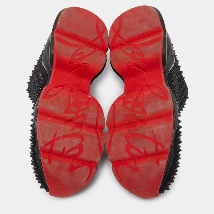 Pre Owned Christian Louboutin Black Neoprene Spike Sock Slip On Sneakers Size 41