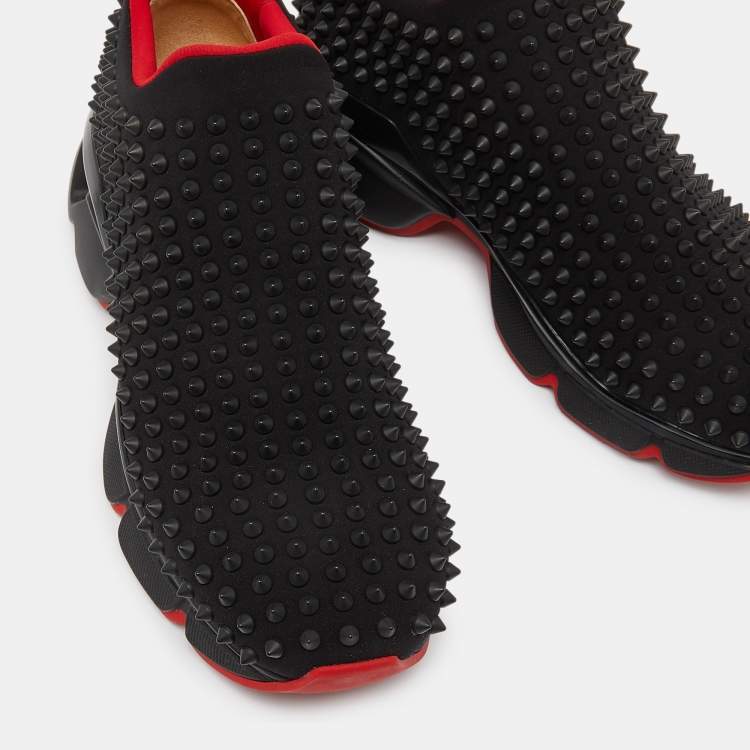 Pre Owned Christian Louboutin Black Neoprene Spike Sock Slip On Sneakers Size 41